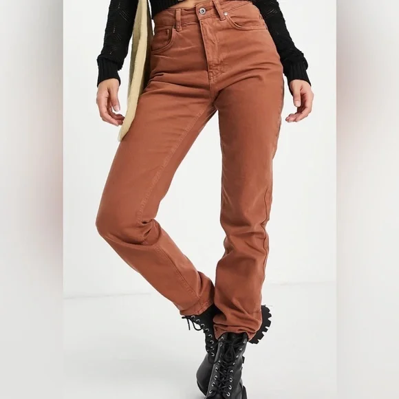 The Ragged Priest Brown High-Waisted Straight Leg Jeans - Picture 1 of 9